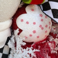 Close up of faux icing covered ornaments with peppermint candies