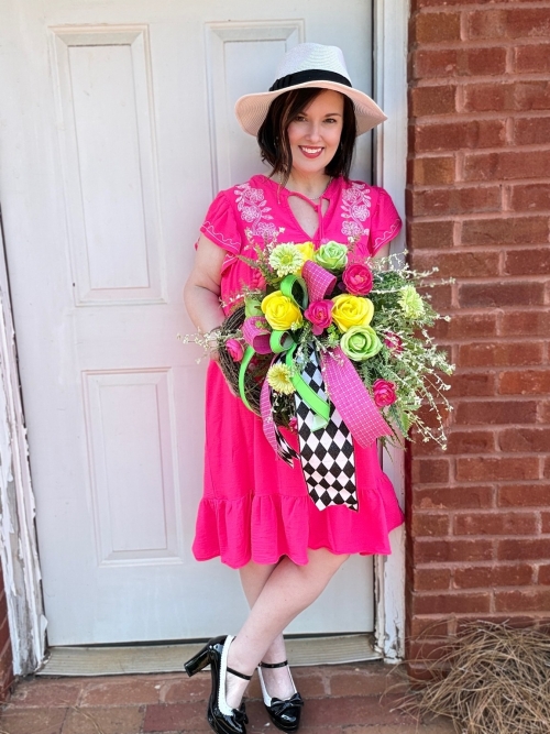 Handmade bright floral mini wreath by Wisp & Wonder Designs