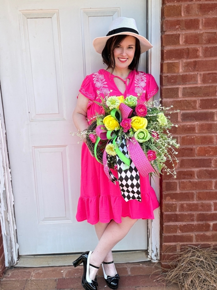 Handmade bright floral mini wreath by Wisp & Wonder Designs